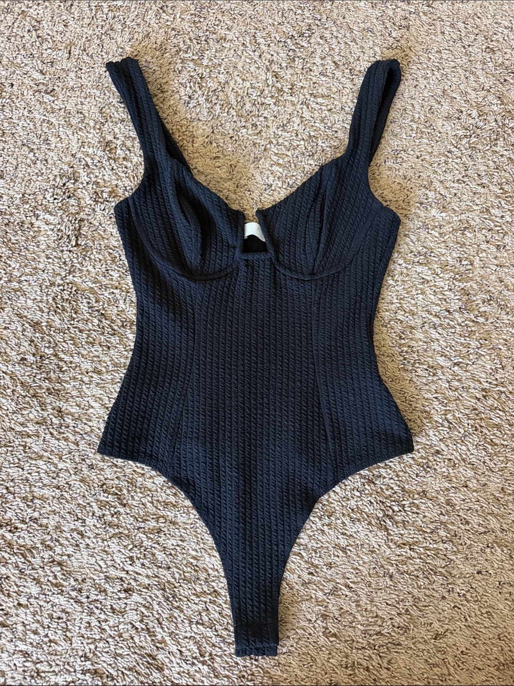 Astr Aria Black Ribbed Bodysuit